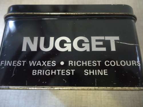 NUGGET BLACK SHOE POLISH TIN WITH hinged  LID  -7 CM HEIGHT 15 CM LENGTH 12 CM WIDTH