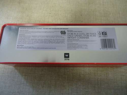 FIRE RED RECTANGULAR TIN (WOOLIES) WITH  LID-6.5 CM HEIGHT 32 CM LENGTH   WIDTH 9.5 CM - GREAT