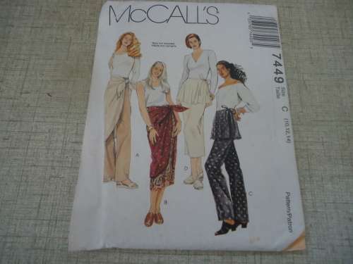 McCALL'S PATTERN  - 7449  LOOSE FITTING PANTS & SKIRT SIZE C =10 + 12 + 14 COMPLETE & UNCUT