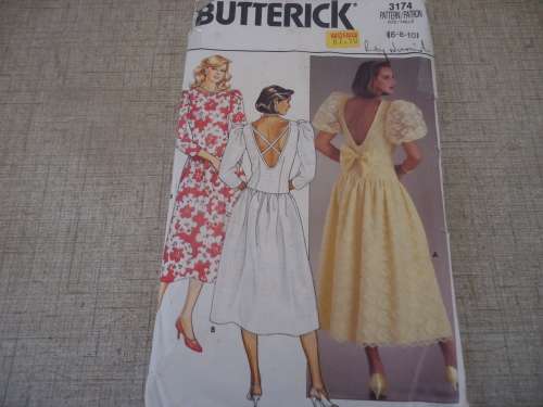 BUTTERICK  PATTERN 3174  DRESS with fitted lower waist bodice SIZE 6 + 8 + 10 complete