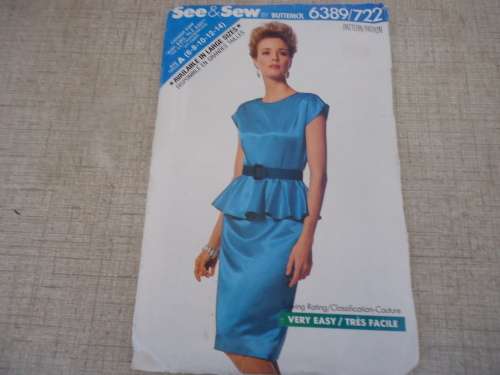 BUTTERICK PATTERN 6389 DRESS WITH SWIRL WAIST  SIZE A = 6 + 8 + 10 + 12 + 14 COMPLETE & UNCUT