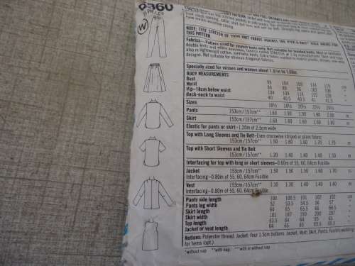 SIMPLICITY  #8360  JACKET, VEST, PULLOVER TOP, PULLON PANTS, SKIRT SIZE O =16 1/2 + 18 1/2 + 20 1/2