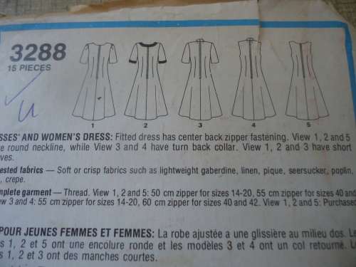 STYLE PATTERNS 3288 FITTED DRESS  SIZE 14 + 16 + 18 + 20 COMPLETE & UNCUT