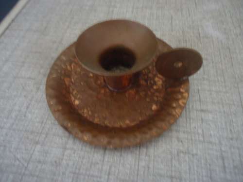 RHODESIAN COPPER CANDLE HOLDERS WITH PENNY HANDLES - A PAIR AND AN EXTRA!