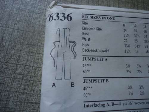 NEW LOOK PATTERNS 6336 JUMPSUIT SIX SIZES IN ONE A = 8 - 18  COMPLETE & UNCUT