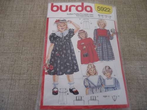 BURDA PATTERNS 5922 GIRL'S YOKE DRESS   SIZES 2 + 3 + 4 + 6 YEARS- NO SEWING INSTRUCTIONS