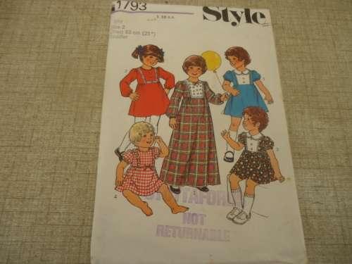 STYLE PATTERNS 1793 TODDLER'S DRESS SIZE 2 YEARS CHEST 53 CM - COMPLETE