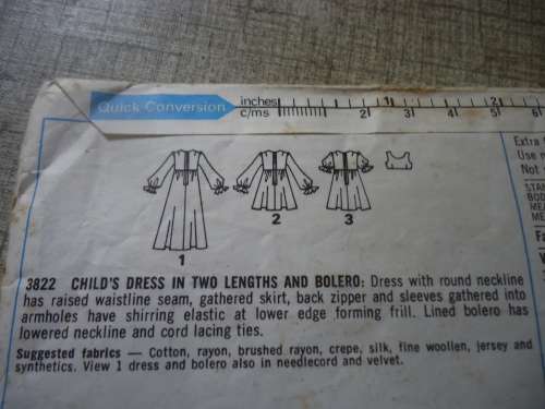 STYLE PATTERNS 3822  CHILD & GIRL'S DRESS    SIZE 4 YEARS - NO SEWING INSTRUCTIONS
