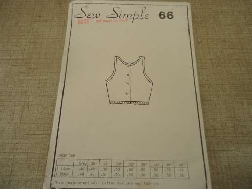 SEW SIMPLE PATTERNS # 66 CROP TOP SIZE 36" 92 CM  COMPLETE