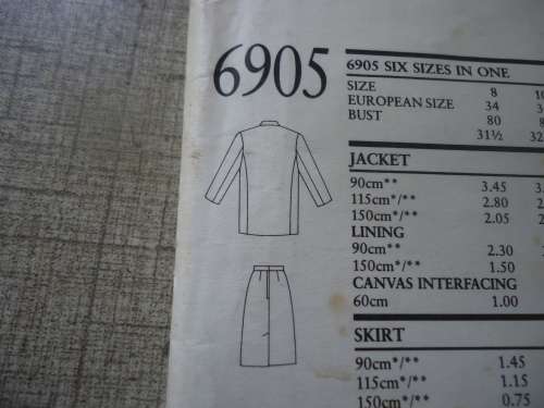 NEW LOOK PATTERNS 6905 -6 SIZES IN ONE "JACKET & SKIRT"- SIZES 8 - 18 COMPLETE & UNCUT