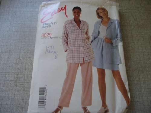 McCALL'S PATTERN 8029 UNLINED JACKET + PULL ON SHORTS & PANTS SIZE B = 18 + 20 + 22 COMPLETE