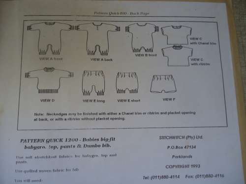 QUICKSTITCH PATTERNS 1200 - BABY ROMPERS & OUTFITS - COPIED PATTERN