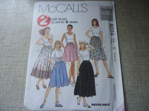 McCALL'S PATTERN 8224  FIVE SKIRT VARIATIONS  SIZE B = 8 + 10 + 12 - COMPLETE & UNCUT