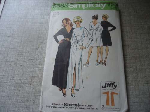 SIMPLICITY PATTERNS 5363 STRETCH KNIT DRESS WITH SASH SIZE 14 BUST 36" COMPLETE