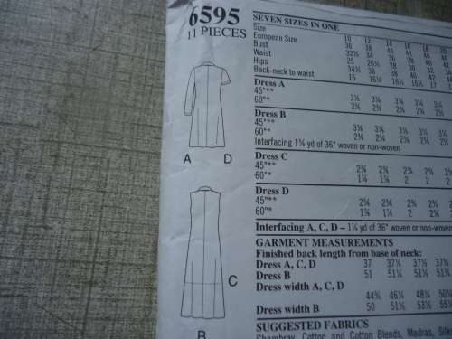 NEW LOOK PATTERNS 6595 SKIRT DRESSES 7 SIZES IN ONE A = 10 - 22 COMPLETE