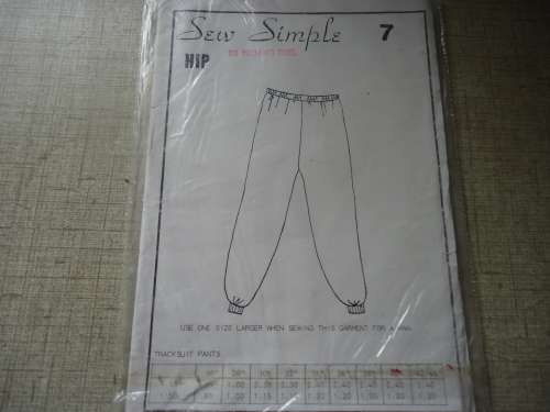 SEW SIMPLE PATTERNS # 7  TRACKSUIT PANTS  SIZE  26" OR 66 CM