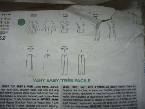 VOGUE PATTERN 1152 " DRESS, TOP, SKIRT & PANTS"  SIZES 14 + 16 + 18 SEE DESCRIPTION