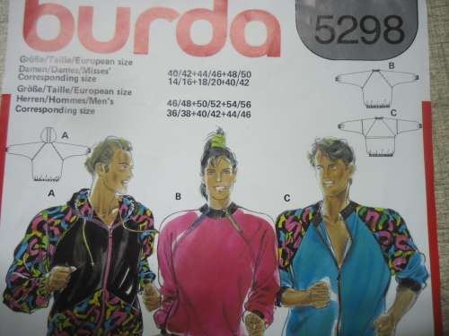 BURDA PATTERNS 5298 "UNISEX TRACKSUIT WITH HOODIE" SIZES 36/38" - 54/56" COMPLETE