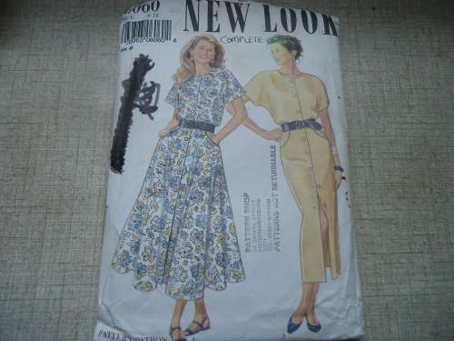 NEW LOOK PATTERNS 6060 FRONT BUTTON DRESS - FLARED OR STRAIGHT SKIRT SIZES 8 - 18 COMPLETE