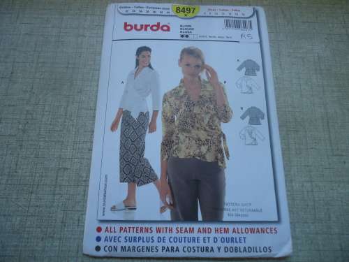 BURDA PATTERNS 8497   WRAP OVER BLOUSE SIZES 6 - 18  COMPLETE