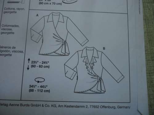 BURDA PATTERNS 8497   WRAP OVER BLOUSE SIZES 6 - 18  COMPLETE