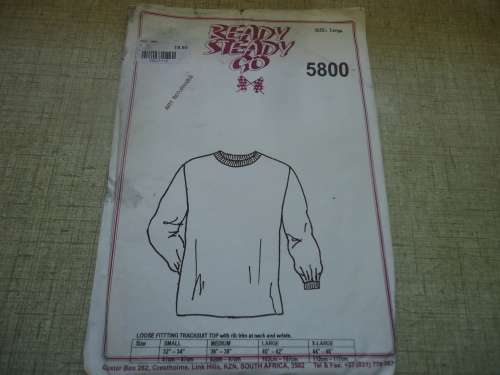 READY-STEADY-GO PATTERN - NUMBER 5800 - LOOSE FITTING TRACKSUIT TOP  SIZE LARGE 40 - 42"