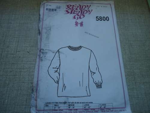 READY-STEADY-GO PATTERN - NUMBER 5800 - LOOSE FITTING TRACKSUIT TOP  SIZE XLARGE 44 - 46"