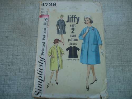VINTAGE SIMPLICITY PATTERNS 4738 REVERSIBLE COAT SIZE 14 BUST 34" COMPLETE