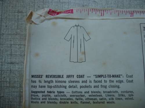 VINTAGE SIMPLICITY PATTERNS 4738 REVERSIBLE COAT SIZE 14 BUST 34" COMPLETE