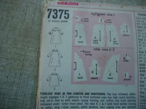 SIMPLICITY PATTERNS 7375 GIRLS NIGHTIE & GOWN CHILD SIZE 2 BREAST 21"  COMPLETE