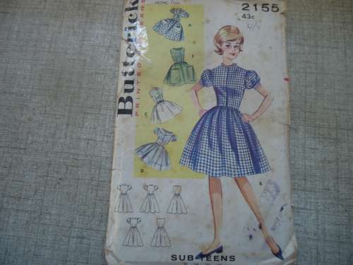 VINTAGE BUTTERICK PATTERN 2155 SUB TEEN FULL SKIRTED DRESS  SIZE 8 BUST 28"  COMPLETE