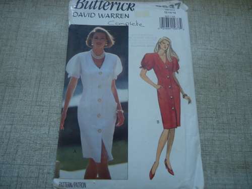 BUTTERICK PATTERN 6637 LOOSE FITTING DRESS WITH PUFF SLEEVES SIZES 12 + 14 + 16 COMPLETE