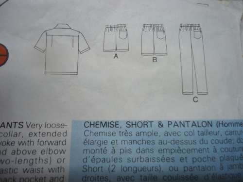 BUTTERICK PATTERN 3777 MEN'S SHIRT, SHORTS & PANTS  SIZE MEDIUM 38 - 40"-COMPLETE