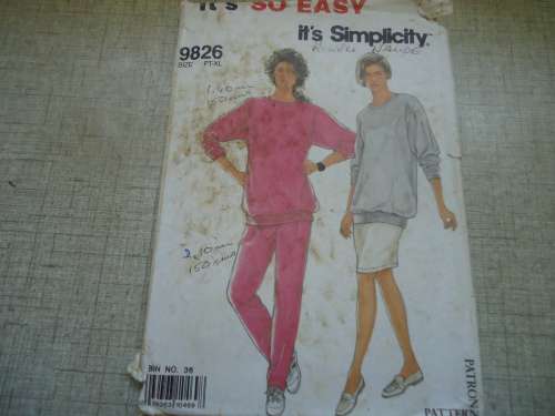 SIMPLICITY PATTERNS 9826  TRACKSUIT WITH SKIRT SIZE PT - XL = 6 - 24 - NO PANTS PATTERN SUPPLIED