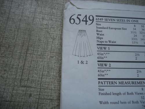 NEW LOOK PATTERNS 6549 SKIRTS SEVEN SIZES IN ONE 8 - 20 COMPLETE