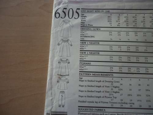 NEW LOOK PATTERNS 6505 KIDDIES DRESSING GOWN & NIGHTIES - 8 SIZES IN ONE -3 - 10 YRS- COMPLETE