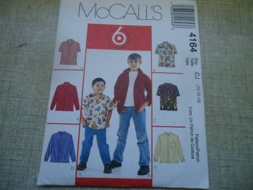McCALLS PATTERNS 4164 BOY'S SHIRTS  SIZE CJ 10 - 14 YEARS COMPLETE