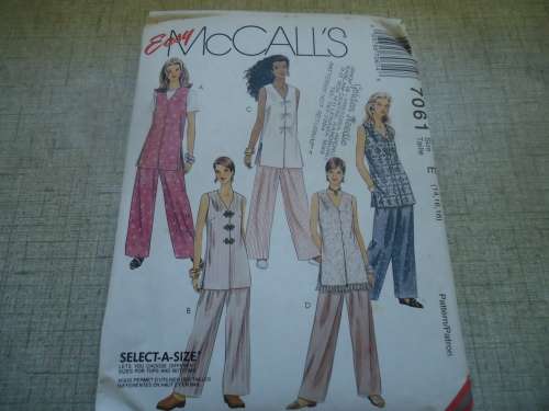 McCALLS PATTERNS 7061 TUNIC/TOP & PANTS SIZE E = 14 + 16 + 18 COMPLETE-ONLY PANTS CUT