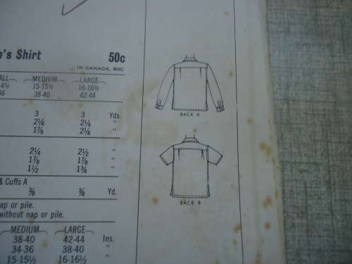 VINTAGE McCALLS PATTERNS 7909 MEN'S SHIRTS SIZE MEDIUM 15 - 151/2 CHEST 38 - 40   - COMPLETE