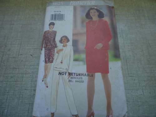 BUTTERICK  PATTERN 3625 TOP, SKIRT & PANTS  SIZE 12 + 14 + 16  COMPLETE