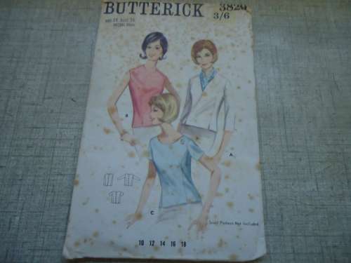 VINTAGE BUTTERICK  PATTERN 3829 BLOUSES WITH BACK BUTTONS SIZE 14 BUST 34" NO SEWING INSTRUCTIONS