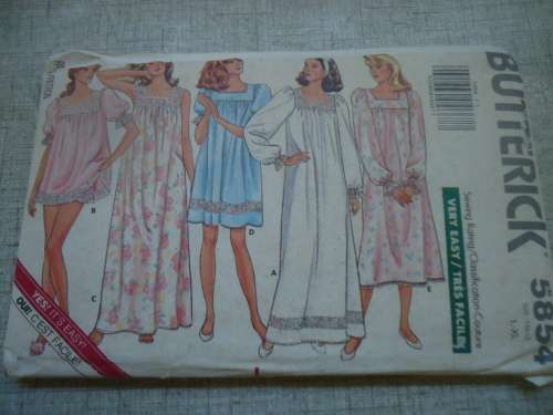 BUTTERICK  PATTERN 5854  LADIES NIGHTIES SIZES L - XL ( 16 - 22)  COMPLETE
