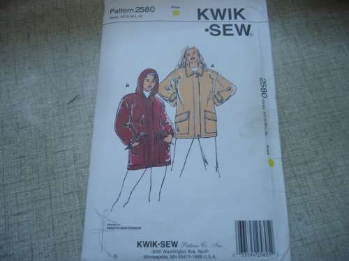 KWIK SEW PATTERNS 2580 WINTER JACKET  SIZES X-SMALL, SMALL+MEDIUM+LARGE + X-LARGE-COMPLETE
