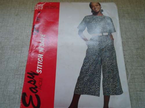 McCALL'S PATTERNS 5919 TOP & SPLIT SKIRT (CULOTTES)  SIZE B = 18 + 20 + 22 + 24 COMPLETE & UNCUT