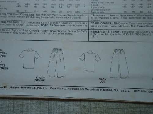 McCALL'S PATTERNS 5919 TOP & SPLIT SKIRT (CULOTTES)  SIZE B = 18 + 20 + 22 + 24 COMPLETE & UNCUT