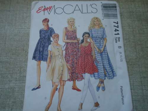 McCALL'S PATTERNS 7741 MATERNITY DRESS & TOP SIZES B = 8 + 10 + 12 COMPLETE & UNCUT