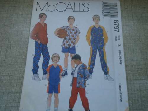 McCALL'S PATTERNS 8797 BOY'S SHIRT,TOP, PULL-ON PANTS & SHORT SIZE MED+L+XL( 7-16YR)COMPLETE & UNCUT