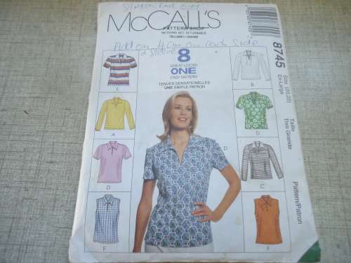 McCALL'S PATTERNS 8745 LADIES TOPS IN 8 STYLES  SIZES XL ( 20 - 22) COMPLETE