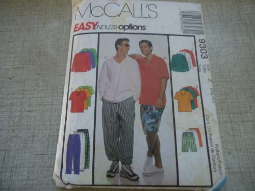 McCALL'S PATTERNS 9303 MEN'S TOP, PULL ON PANTS & SHORTS  SIZES Z = XL + XXL ( 46 - 52")COMPLETE