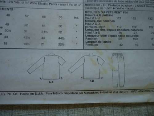 McCALL'S PATTERNS 9303 MEN'S TOP, PULL ON PANTS & SHORTS  SIZES Z = XL + XXL ( 46 - 52")COMPLETE